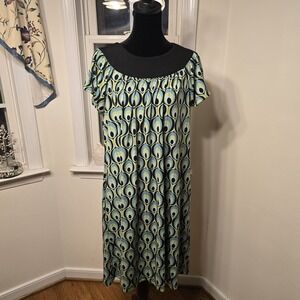 Apt 9 Stretch Midi Dress Black Abstract Print Short Sleeve Women Size L Colorful